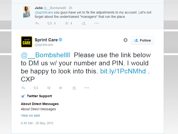 response from business on twitter