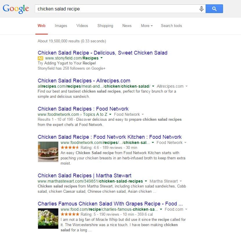 google search results