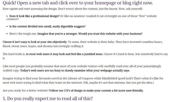 Example B- The same text as example A, but formatted to easily scanned over by web users. Example B- The same text as example A, but formatted to easily scanned over by web users.