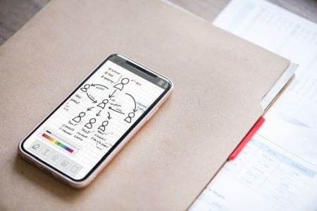 phone sitting on top of folder