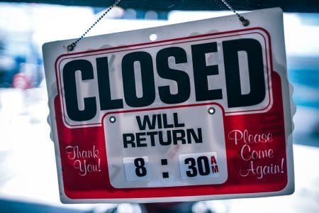 closed. will return sign